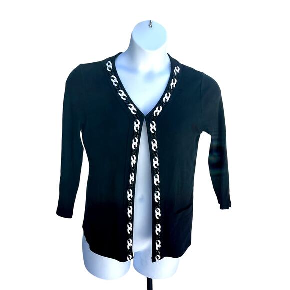 RAFAELLA BLACK CARDIGAN, SIZE S, BLACK & WHITE CHAIN DETAIL - Picture 1 of 4